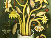 María José Romero, Insectario y girasoles, óleo sobre tela, 120 x 80 cm